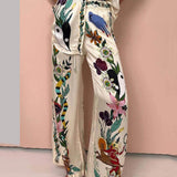 Selma | Blusen- und Hosenset aus Satin mit Print einzigartig, Stil Resort