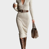 Gabriela - Midi-Kleid aus Strick mit Gürtel und hohem Kragen