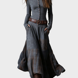 Helena - Maxikleid aus navyblauem Wildleder mit Gürtel